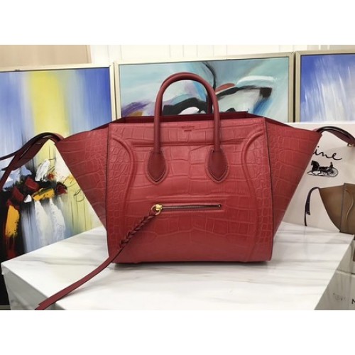 Celine Luggage Phantom Tote Bag Crocotila Leather CT3372 Red