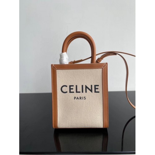 Celine MINI CABAS VERTICAL IN TRIOMPHE CANVAS CL01541 Hnědá