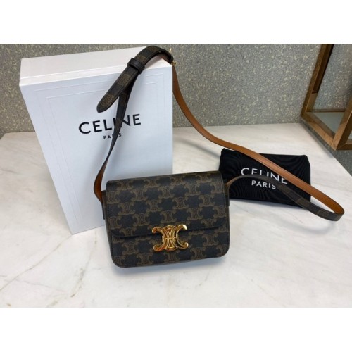 Celine MINI FOLCO TAŠKA V TRIOMPHE CANVAS CL01503 opálená