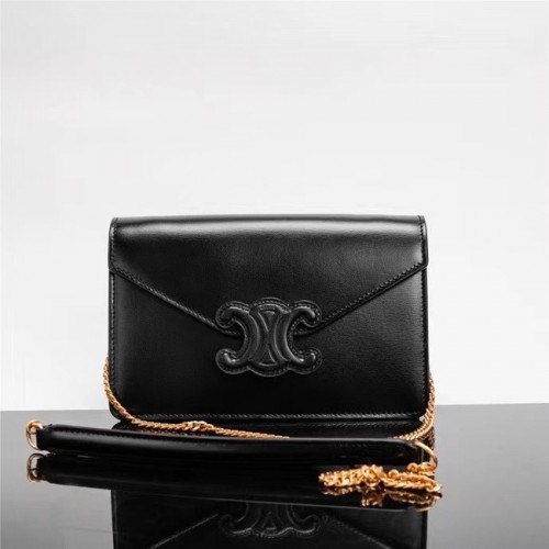 Celine řetízkové náušnice s triumfem z lesklé telecí kůže 10J733 černé