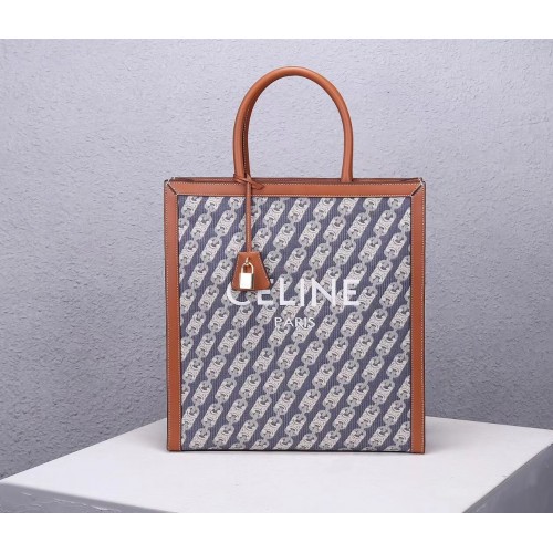 Celine TEEN TRIOMPHE BAG Z PLÁTNA A TELECÍ KŮŽE CL90402 MODRÁ