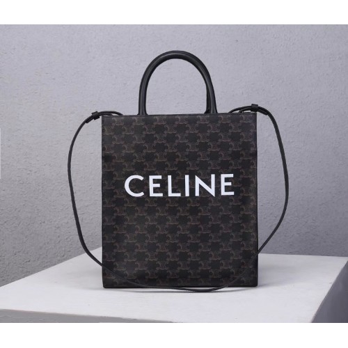 Celine TEEN TRIOMPHE BAG Z PLÁTNA A TELECÍ KŮŽE TRIOMPHE CL91542 ČERNÁ