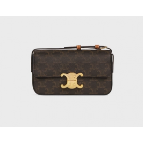 Kabelka Celine Triomphe z plátna a telecího materiálu Triomphe v hnědé barvě 194142