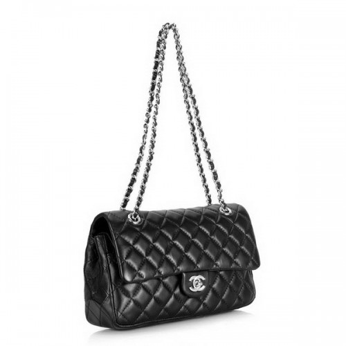 Kabelka Chanel 2.55 Classic Series Flap Bag 1112 černá kůže se stříbrným kováním