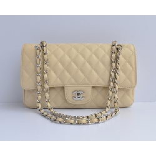Prošívaná kabelka Chanel 2.55 Quilted Flap Bag 1112 béžová se stříbrnými kování