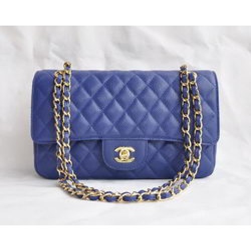 Prošívaná kabelka Chanel 2.55 Quilted Flap Bag 1112 tmavě modrá se zlatými detaily