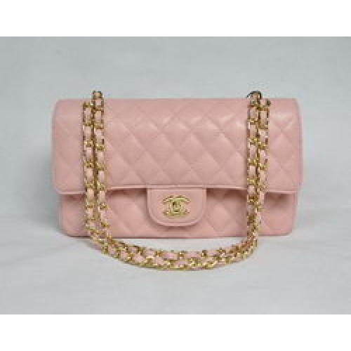 Prošívaná kabelka Chanel 2.55 Quilted Flap Bag 1112 růžová se zlatými detaily