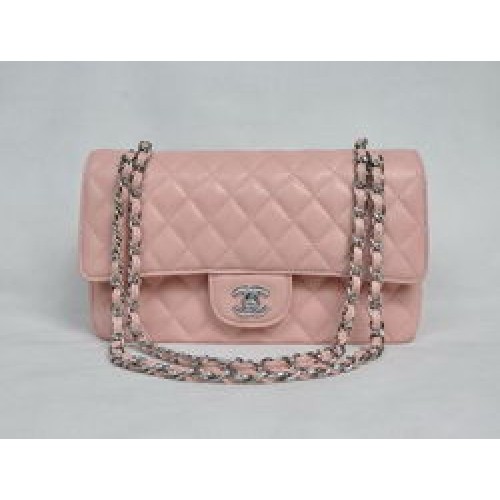 Prošívaná kabelka Chanel 2.55 Quilted Flap Bag 1112 růžová se stříbrnými kování