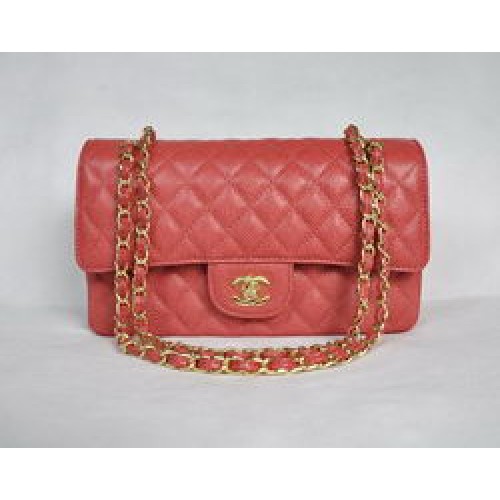 Prošívaná kabelka Chanel 2.55 Quilted Flap Bag 1112 červená se zlatými detaily