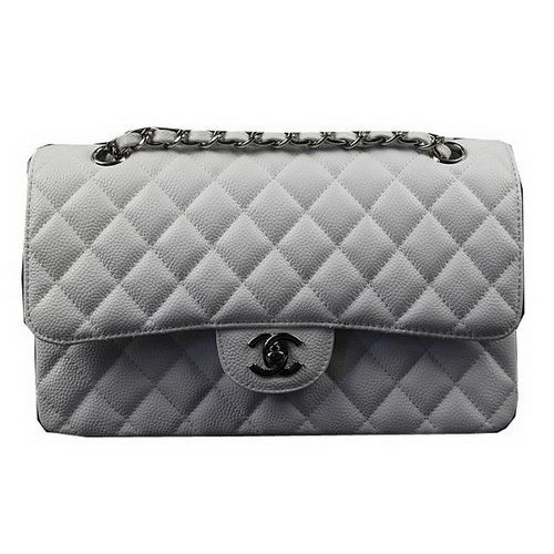 Kabelky Chanel řady 2.55, bílé, kožené, s vzorem Cannage, CFA1112, stříbrné