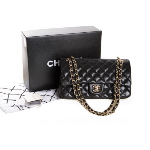 Chanel 2.55 Series Original Black Original Leather Classic Flap Bag A01112 Gold