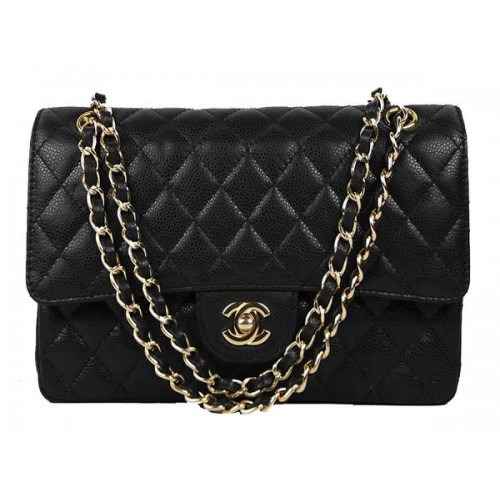 Kožená kabelka Chanel 2.55 Series Caviar Flap Bag A01112 černá zlatá