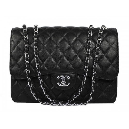 Velká kožená kabelka Chanel řady 2.55 Caviar Flap Bag A36070 černá