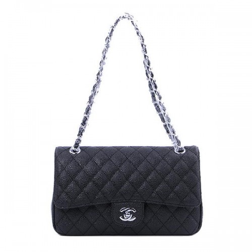 Chanel 2.55 Series Classic Flap Bag 1112 Černá Cannage Pattern Stříbrná