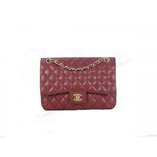 Chanel 2.55 Series Classic Flap Bag 1112 Burgundská originální kožená kabelka se zlatým vzorem Cannage