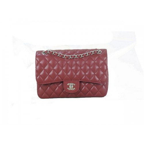 Chanel 2.55 Series Classic Flap Bag 1112 Burgundská originální kožená stříbrná s vzorem Cannage