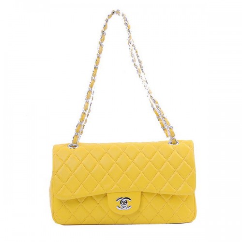 Chanel 2.55 Series Classic Flap Bag 1112 Citrónová ovčí kůže Stříbrná