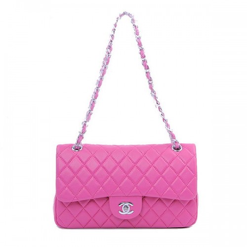 Chanel 2.55 Series Classic Flap Bag 1112 Broskvová Ovčí Kůže Stříbrná