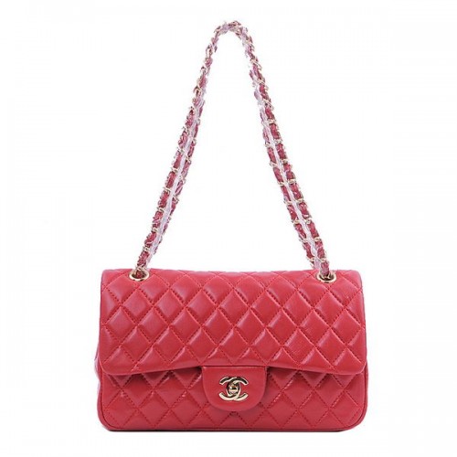 Chanel 2.55 Series Classic Flap Bag 1112 Červená ovčí kůže zlatá