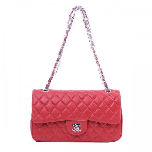 Chanel 2.55 Series Classic Flap Bag 1112 Červená ovčí kůže Stříbrná