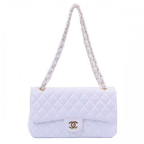 Chanel 2.55 Series Classic Flap Bag 1112 Bílá ovčí kůže Zlatá
