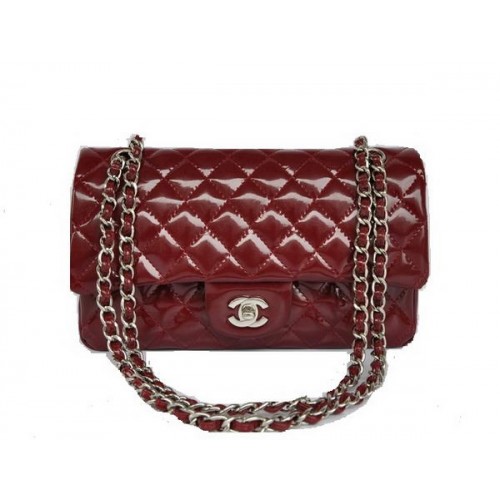 Levná kabelka Chanel 2.55 Series Flap Bag 1112 Maroon Lakovaná kůže Stříbrná Hardware
