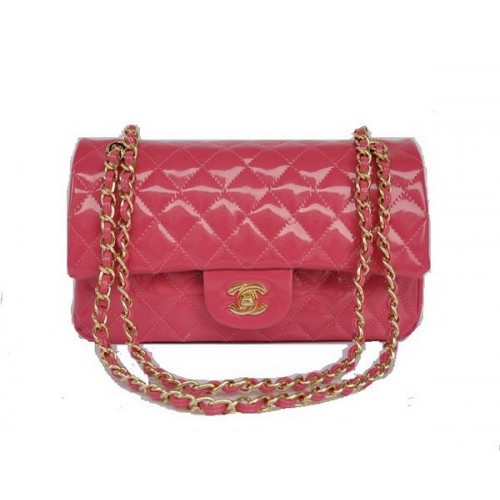 Levná kabelka Chanel 2.55 Series Flap Bag 1112 Broskvová lakovaná kůže se zlatým kováním