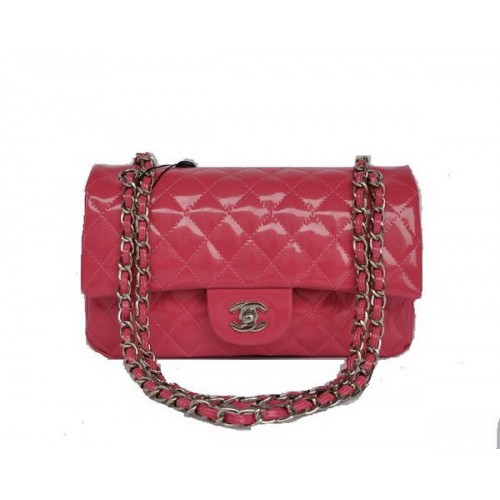 Levná kabelka Chanel 2.55 Series Flap Bag 1112 Broskvová lakovaná kůže Stříbrná Hardware