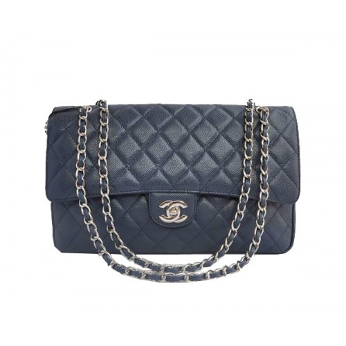 Levná kabelka Chanel 2.55 Series Flap Bag 1113 Modrá kůže Stříbrná Hardware
