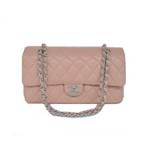 Levná kabelka Chanel 2.55 Series Flap Bag 1113 růžová kůže se stříbrným kováním