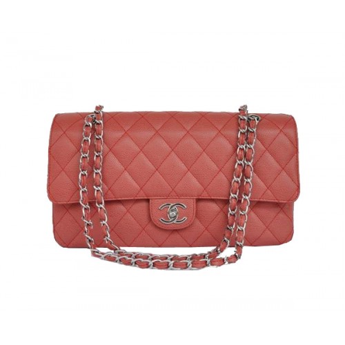 Levná kabelka Chanel 2.55 Series Flap Bag 1113 Červená kůže Stříbrná Hardware