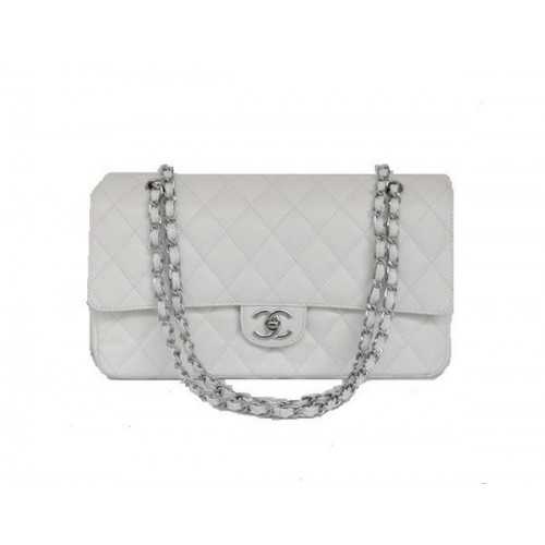 Levná kabelka Chanel 2.55 Series Flap Bag 1113 bílá kůže se stříbrným kováním