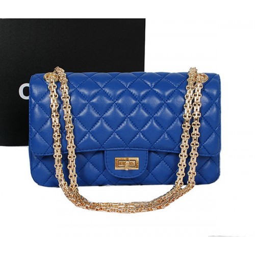 Kabelka Chanel 2.55 Series Flap A226 Royal Blue z ovčí kůže, zlatá