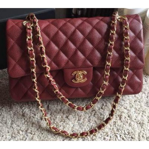 Kabelka Chanel 2.55 Series Flap Bag Original Caviar Leather A1112 Burgundská