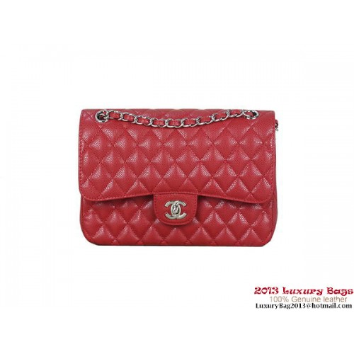 Kabelka Chanel 2.55 Series Flap Bag Red Original Cannage Patterns Leather A1112 Silver