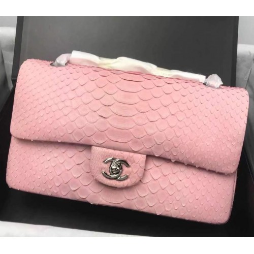 Kabelky Chanel řady 2.55 Flap Sakura Pink Original Python Leather A1112SA Silver