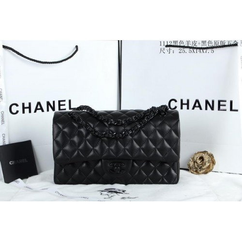 Chanel 2.55 Series Flap Bags Ovčí kůže A1112 Černá