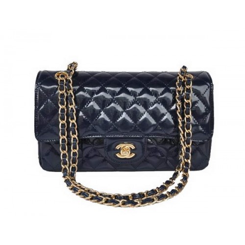 koupit levnou kabelku Chanel 2.55 Series Royalblue z lakované kůže se zlatým kováním