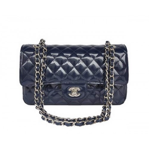 koupit levnou kabelku Chanel 2.55 Series Royalblue z lakované kůže se stříbrným kováním