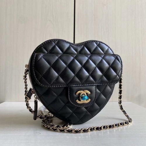 Chanel 2022S Love Heart Originální jehněčí crossbody kabelka AS3191Y Černá
