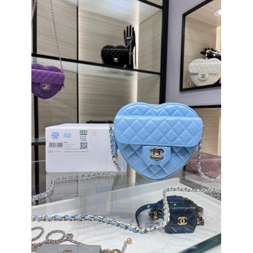 Chanel 2022S Love Heart Originální jehněčí crossbody kabelka AS3191Y modrá