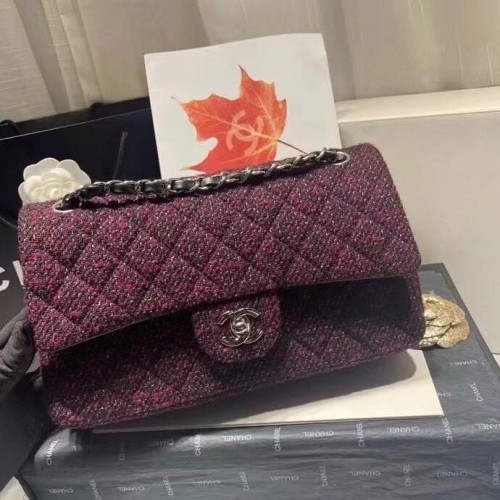 Kabelka Chanel 2.55 Flap Bag 1112 vínová se stříbrnými kování
