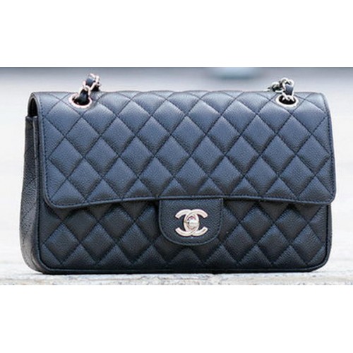 Kabelka Chanel 2.55 Series Flap Black Cannage Pattern A1112 Silver