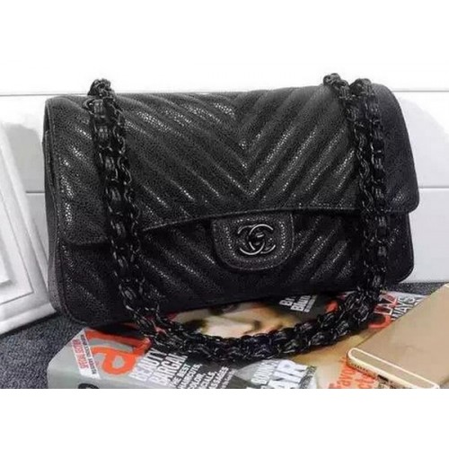 Kabelka Chanel řady 2.55 Flap Black Cannage Pattern Chevron Leather A1112V Black