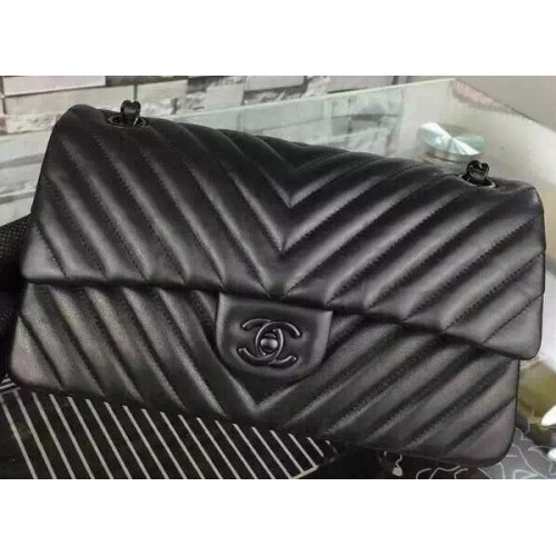 Kabelka Chanel řady 2.55 Flap, černá, jehněčí kůže Chevron, A5023, černá