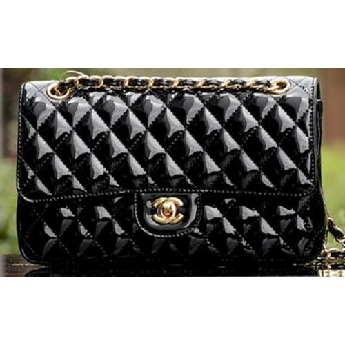 Kabelka Chanel 2.55 Series Flap Black Lacquer Leather A1112 Gold