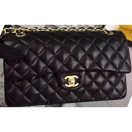 Kabelka Chanel 2.55 Series Flap, černá, z ovčí kůže, A06375, zlatá