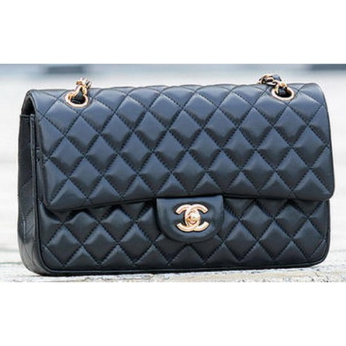Kabelka Chanel řady 2.55 Flap, černá, z ovčí kůže, A1112, zlatá