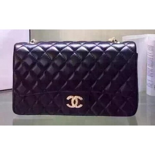 Kabelka Chanel řady 2.55 Flap, černá, z ovčí kůže, A5016, černá