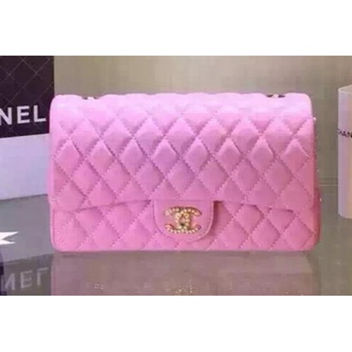 Kabelka Chanel 2.55 Series Flap, černá, z ovčí kůže, A5016, růžová